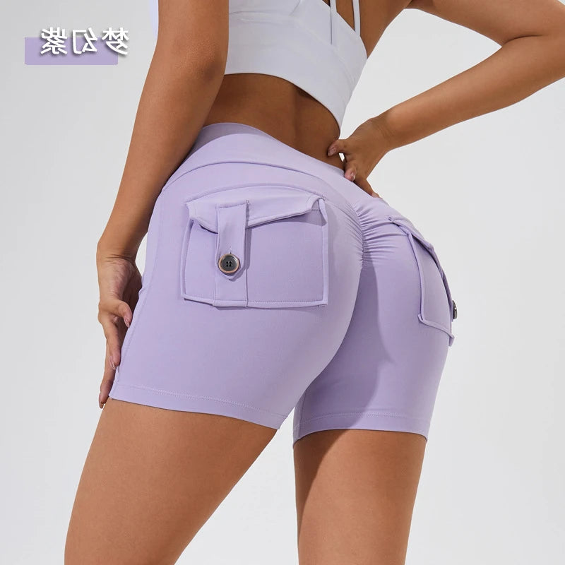S-XL Nylon Women Scrunch Button Booty Sports Yoga Shorts Cycling Jogging Fitness High Waist Squat Proof Gym Active Leggings
