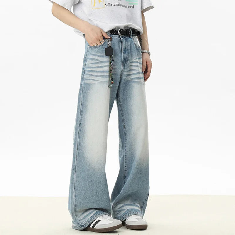 Men's Jeans New Spring American Style Straight Leg Denim Pants Handsome Curved Knife Design Male Trousers 2025 9W1530