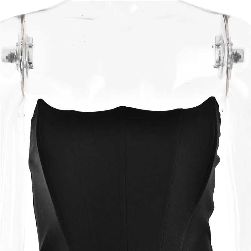 Elegant Strapless Bodycon Sexy Maxi Dress Women Black Fashion Off-shoulder Sleeveless Backless Club Party Long Dress