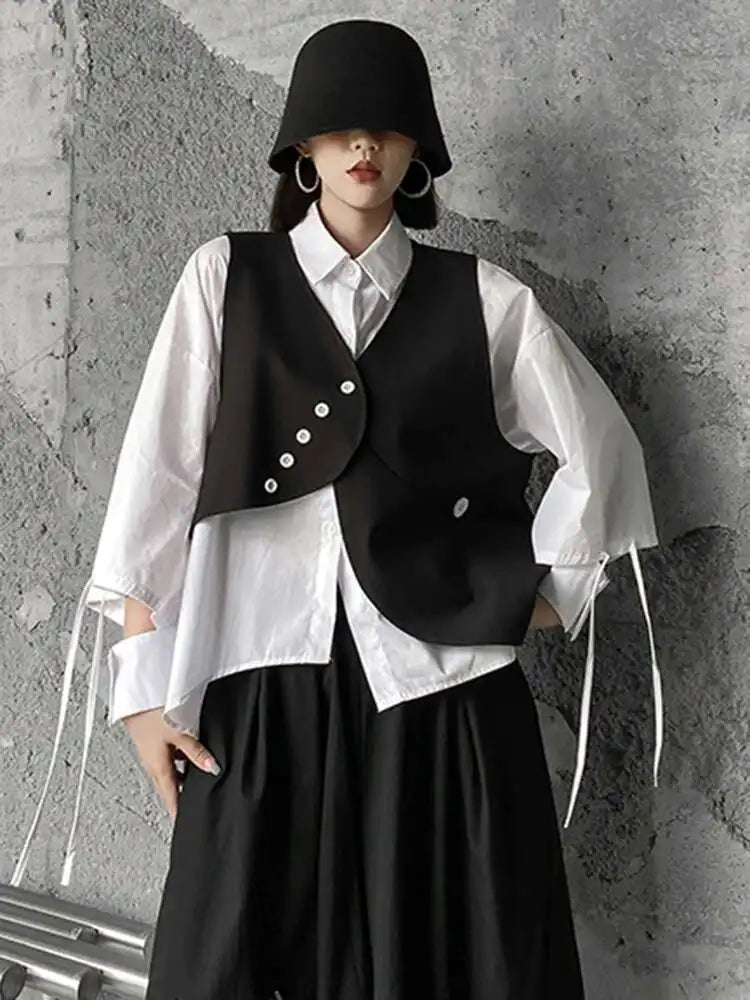 Big Size Vest Shirt Wide Leg Pants Three Piece Suit New Lapel Long Sleeve Women Fashion Tide Spring Autumn 2025 1DH5373