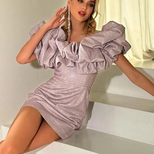 Load image into Gallery viewer, Sexy Off- Shoulder Sleeveless Sparkling Strapless Mini Dress Women Solid Fashion High Waist Birthday Party Dress New
