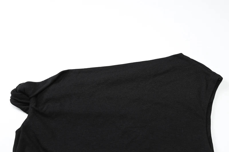 Hollow Out Oblique Shoulder Sexy Mini Dress For Women Robe Summer Black Sleeveless Backless Draped Skinny Club Dress