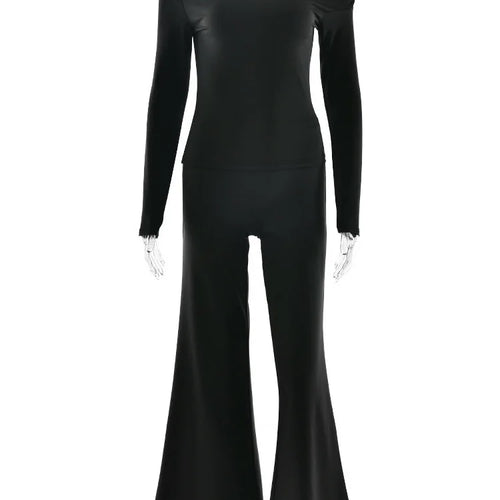 Load image into Gallery viewer, Fashion Women Long Sleeve Two Piece Set 2025 Autumn/Winter Casual New Female Slim Top Wrapped Hip Bellbottom Pants Set
