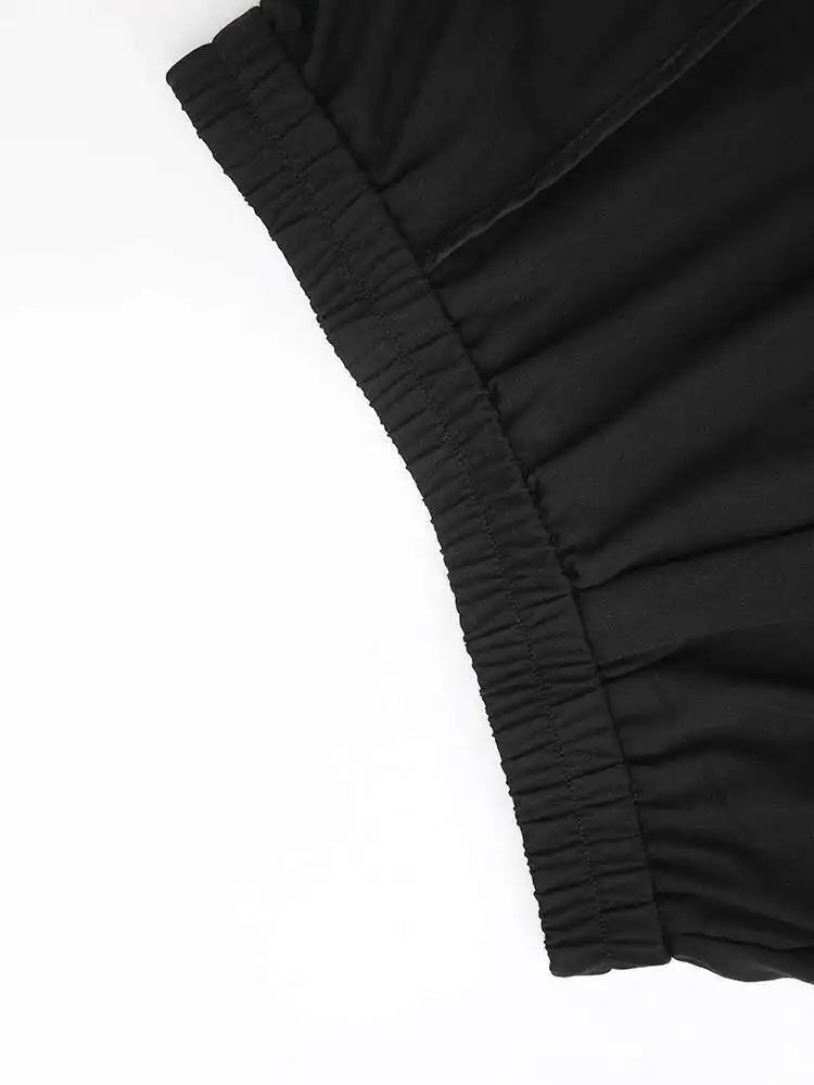 High Elastic Waist Black Pocket Spliced Irregular A-line Half-body Skirt Women Fashion Tide New Spring Autumn 2025 1DH5346