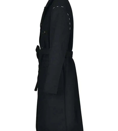 Women Black Topstitched Belted Big Size Trench New Lapel Long Sleeve Windbreaker Fashion Tide Spring Autumn 2025 1DH1762