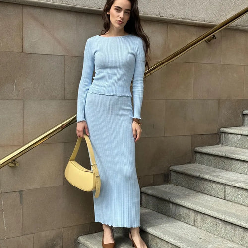 Load image into Gallery viewer, Elegant Knitted Sweater Long Sleeve Skirt Set Fashion Autumn/Winter New Women Two Piece Set Party Club Street Clothing

