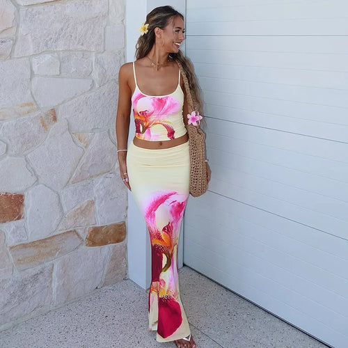 Load image into Gallery viewer, Print Two Piece Sets Women Halter Cropped Top And Maxi Skirt Ladies Fashion Summer New High Waist Skinny Skirt Set
