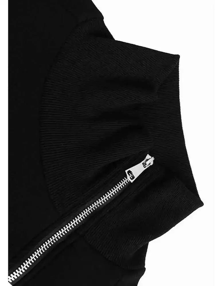 Black Irregular Hem Zipper Sweatshirt New Turtleneck Long Sleeve Women Big Size Fashion Tide Spring Autumn 2025 1DH7190