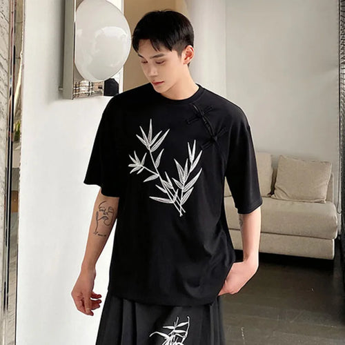 Load image into Gallery viewer, Summer Men&#39;s Short Sleeved T-shirt Chinese Style Button Embroidery Design Round Neck Trend Fashion Casual Top 5695
