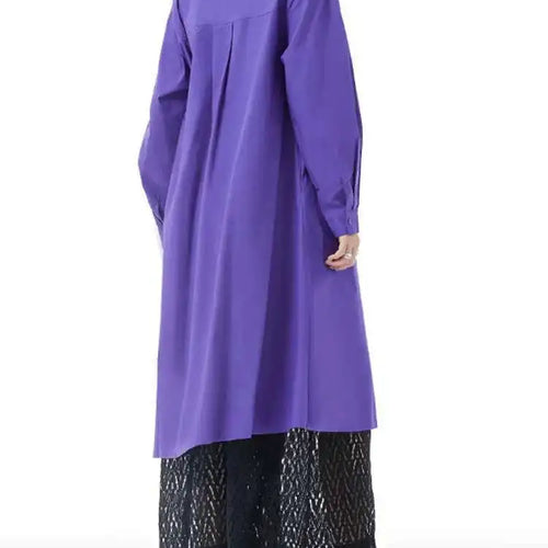 Load image into Gallery viewer, Women Purple Irregular Button Slit Big Size Shirt Dress New Lapel Long Sleeve Fashion Tide Spring Autumn 2025 1DH4827
