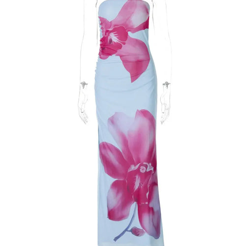 Load image into Gallery viewer, Off-shoulder Print Sexy Maxi Dress Women Gown Summer New Strapless Sleeveless Backless Bodycon Long Dress Elegant
