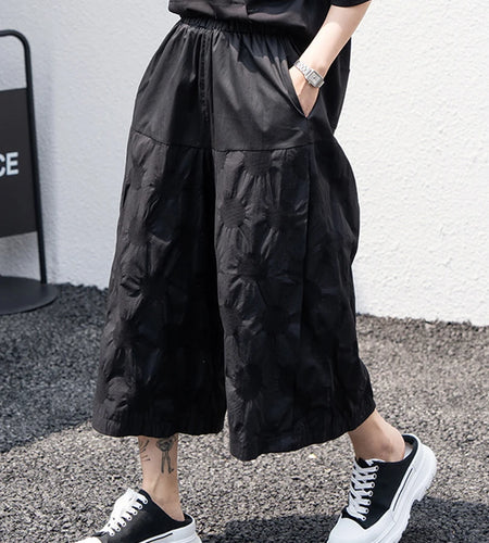 High Elastic Waist Black Dor Print Pocket Calf-Length Pants New Trousers Women Fashion Tide Spring Autumn 2025 1DJ1619