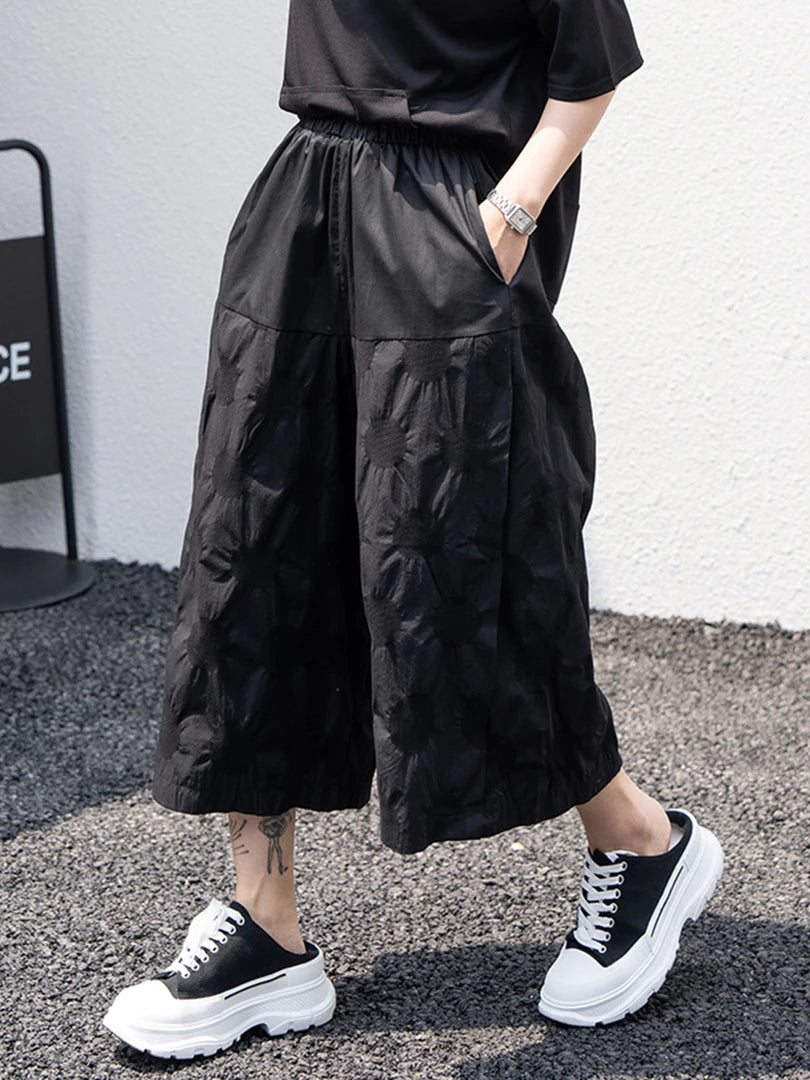 High Elastic Waist Black Dor Print Pocket Calf-Length Pants New Trousers Women Fashion Tide Spring Autumn 2025 1DJ1619