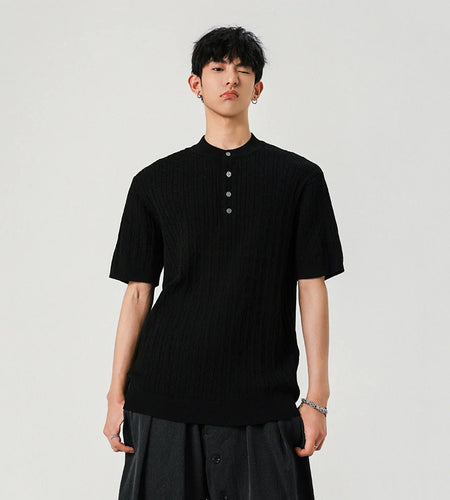 Men's T-shirts New Summer Fashion Male Multi Buttons Solid Color Round Neck Shourt Sleeves Trendy Clothing 2025 9W1385