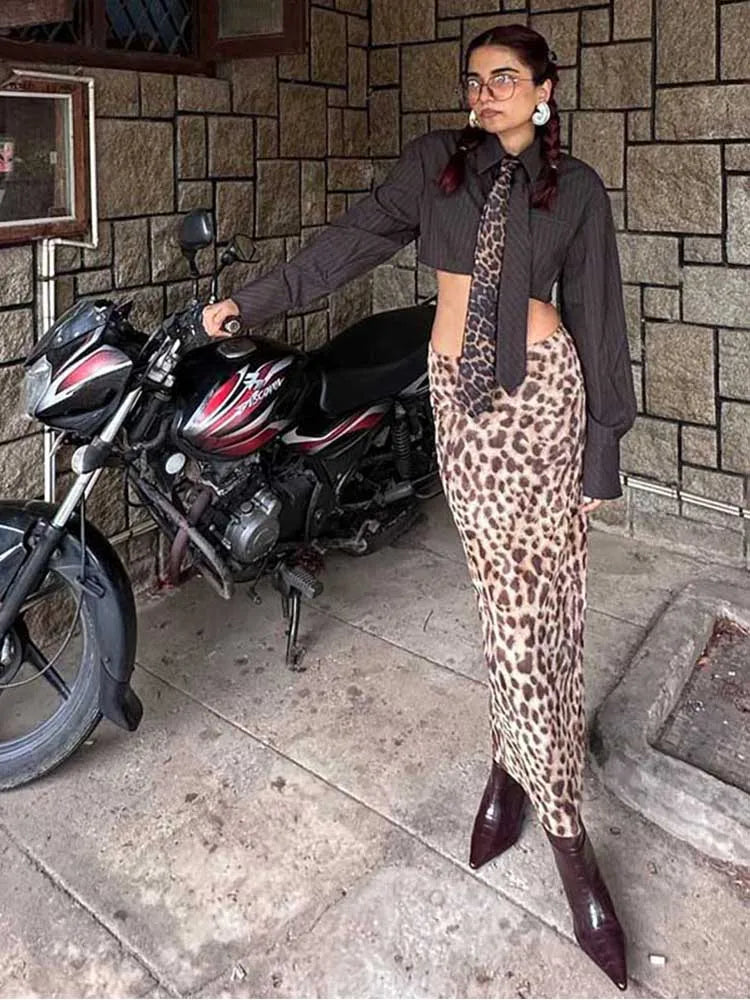 Sexy Elegant Leopard Printed Midi Skirt Women Fashion Dress Lady Clothes Summer Office Party Club Streetwear Wholesale