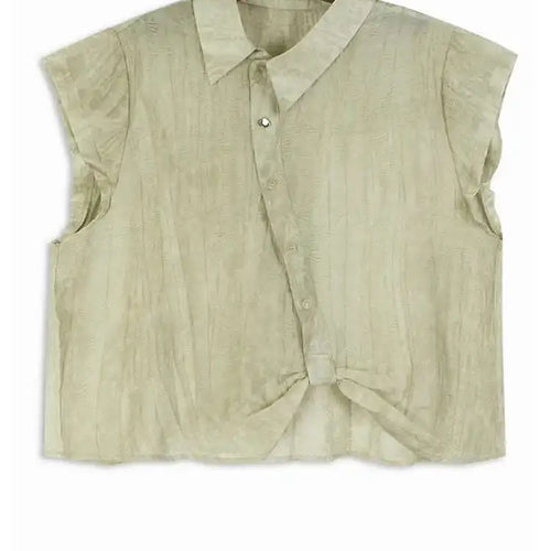 Load image into Gallery viewer, Women Apricot Pleated Irregular Printed Big Size Blouse New Lapel Short Sleeve Shirt Fashion Spring Summer 2025 1DJ0122
