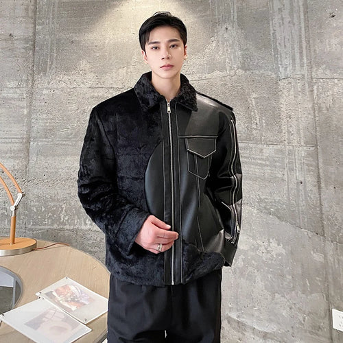 Load image into Gallery viewer, Personalized Men&#39;s Cotton Jackets Casual PU Leather Patchwork Fur Thick Outdoor Niche Design Male Padded Clothing 9C8958
