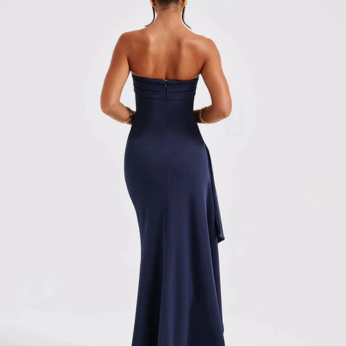 Load image into Gallery viewer, Strapless Backless High Split Maxi Dress Women Fashion Off-shoulder Sleeveless Bodycon Club Party Long Dress Elegant
