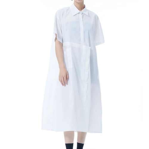 Load image into Gallery viewer, Women Black Irregular Button Big Size Midi Shirt Dress New Lapel Short Sleeve Fashion Tide Spring Summer 2025 1DJ0954
