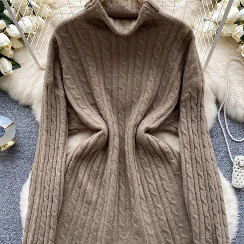 Load image into Gallery viewer, Autumn Winter Women's Solid Elegant High-neck Knitting Sweater Female Loose Thick Warm Long Sleeves Simple Crochet Pullover Tops

