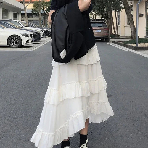 Load image into Gallery viewer, Women&#39;s Patchwork Asymmetrical High Low Pleated Skirt New Version  High Waisted Fashion Solid Color Half Skirt Versatile Style
