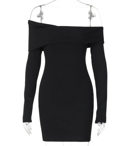 Women Elegant Slash Neck Long Sleeve Backless Sexy Mini Dress Autumn Winter Fashion Outfits Evening Party Birthday