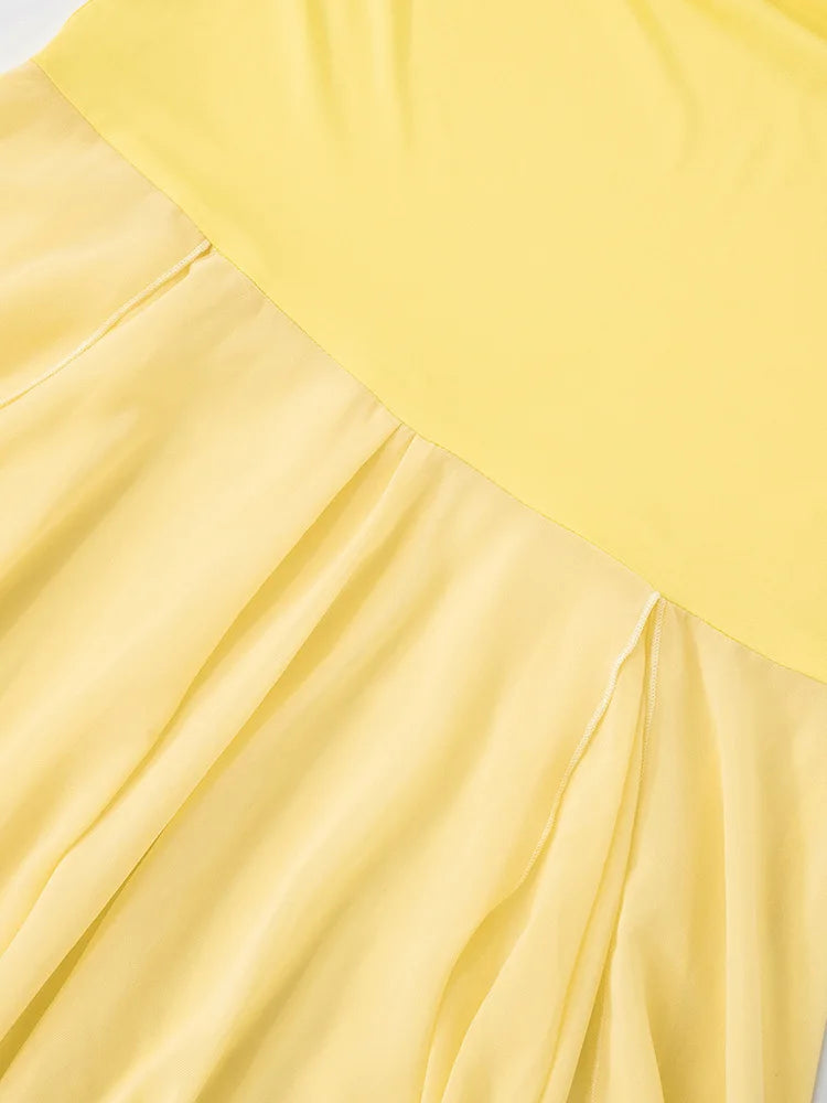 Yellow Sexy Skirt Two Piece Sets Women Halter Lace-up Crop Tops And Maxi Skirt Female Elegant Club 2 Piece Sets Dress