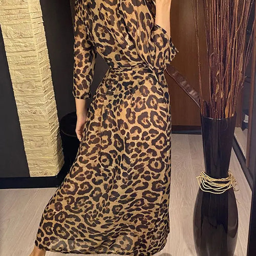 Load image into Gallery viewer, Sexy Leopard Printed Beach Cover Up Chiffon Cover-ups Swimwear Beach Wear Summer Beachwear Female Women Long Dress V3219
