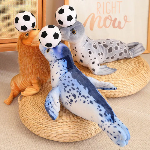 Load image into Gallery viewer, 37/53CM Creative Seal &amp; Sea Lion Plush Toys Heading the Ball Stuffed Soft Simulation Infauna Seal Funny Children&#39;s Decor Gift
