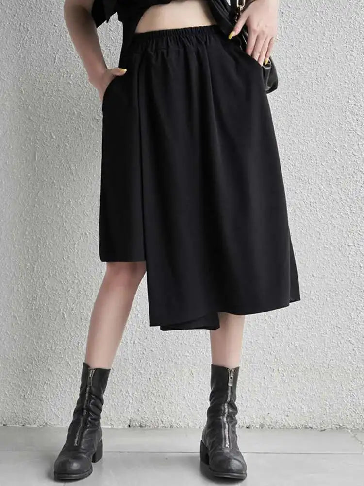 High Elastic Waist Black Irregular Casual Pants New Loose Fit Trousers Women Fashion Tide Spring Autumn 2025 1DF4734