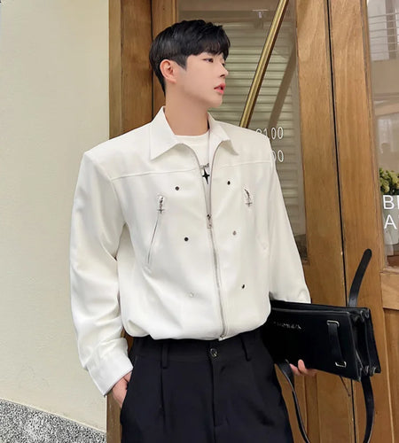 Male Shirts New Trendy Long Sleeve Men Shirt Multi Zipper Design Loose Casual Men's Single Breasted Clothing Trend 9W1400