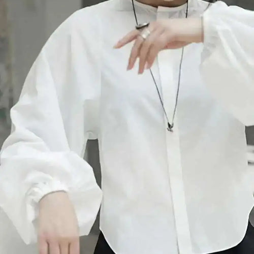 Load image into Gallery viewer, Women White Elegant Blouse New Stand Collar Long Lantern Sleeve Loose Fit Shirt Fashion Tide Spring Autumn 2025 JI516
