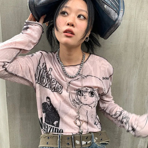 Load image into Gallery viewer, Y2k Aesthetics T-shirt Grunge Fairycore Harajuku Tshirt Japanese Cartoon Print Tee Shirts Korean Fashion Tops E-girl 00s

