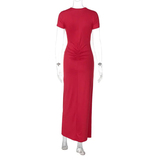 Load image into Gallery viewer, Short Sleeve Ruched Sexy Maxi Dress For Women Fashion Summer New Solid High Waist Slim Fit Elegant Long Dress Vestido
