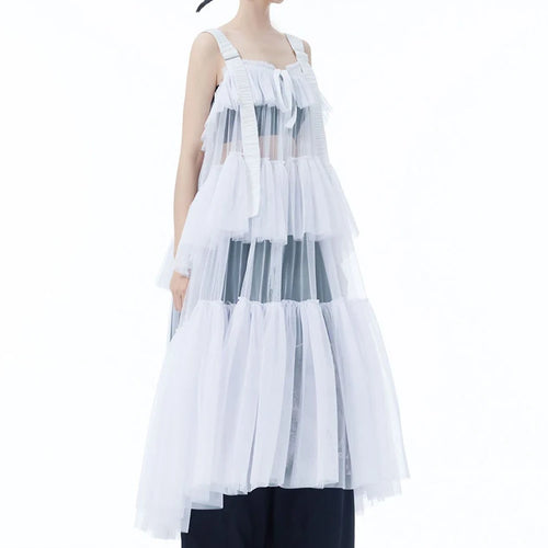 Load image into Gallery viewer, Women Black Mesh Perspective Big Size Strap Dress New Square Collar Sleeveless Fashion Tide Spring Summer 2025 1DJ1242
