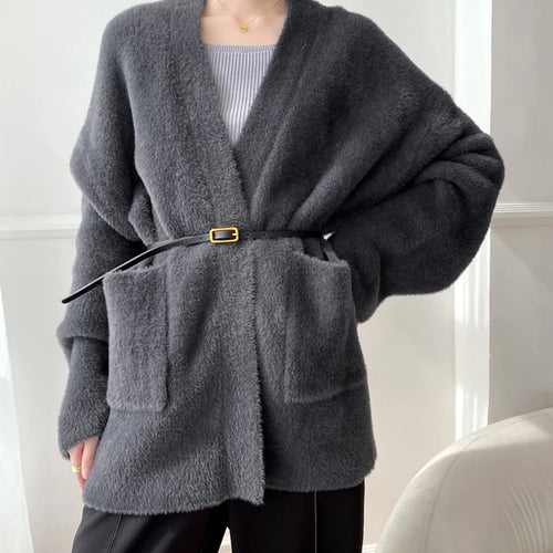 Load image into Gallery viewer, Big Size Camel Cashmere Knitting Cardigan Sweater Loose Fit V-Neck Long Sleeve Women New Fashion Autumn Winter 2025 1DD252
