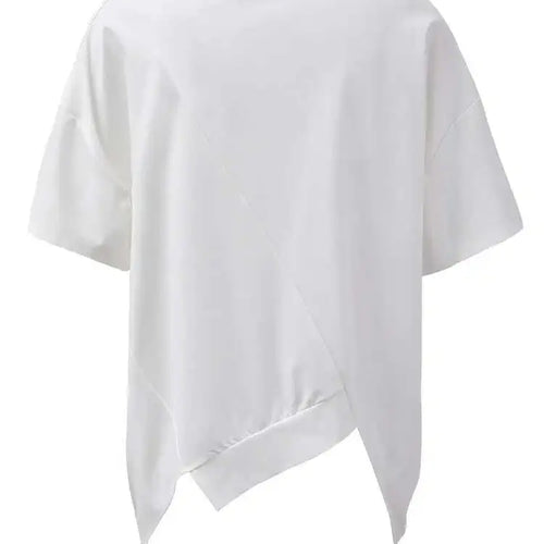 Load image into Gallery viewer, Women Black Irregular Topstitched Big Size Casual T-shirt New Round Neck Short Sleeve Fashion Spring Summer 2025 CPG1353
