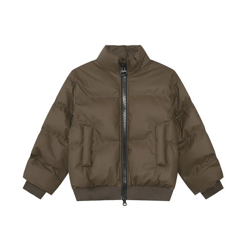 Load image into Gallery viewer, Korean Style Men&#39;s Padded Jackets Stand Collar Big Zipper PU Leather Solid Color Thickened Loose Male Cotton Coats 9C9345
