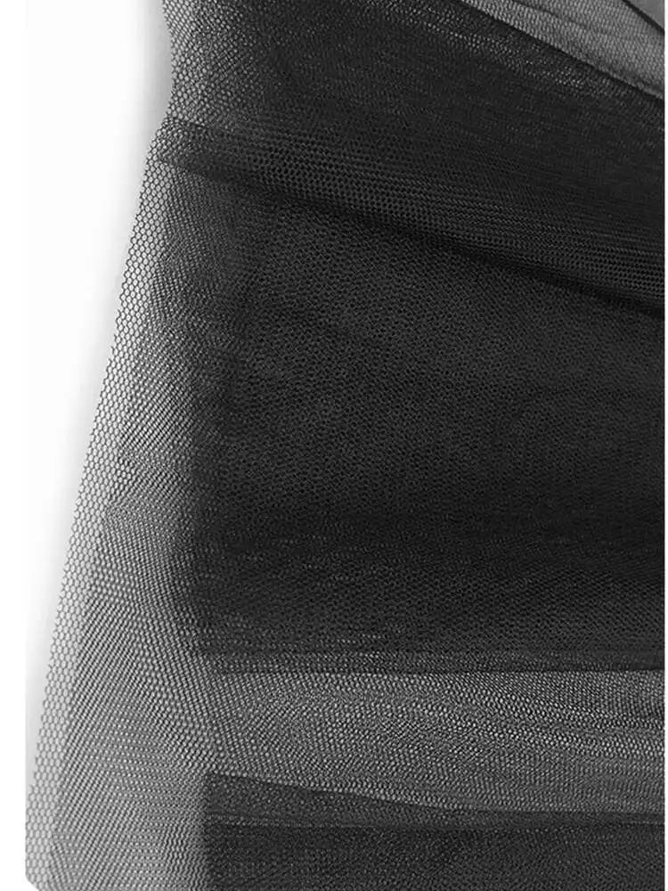 Women Black Mesh Irregular Spliced Long Big Size Blouse New Lapel Long Sleeve Shirt Fashion Spring Autumn 2025 1DH7624