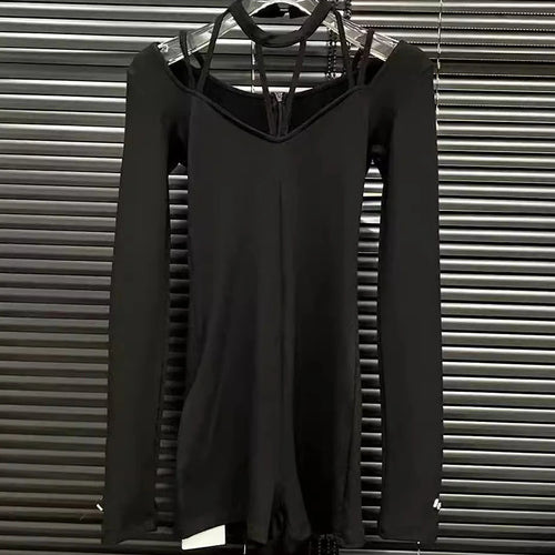 Load image into Gallery viewer, Solid Spliced Lace Up Jumpsuits For Women O Neck Long Sleeveless High Waist Temperament Jumpsuits Female Fashion
