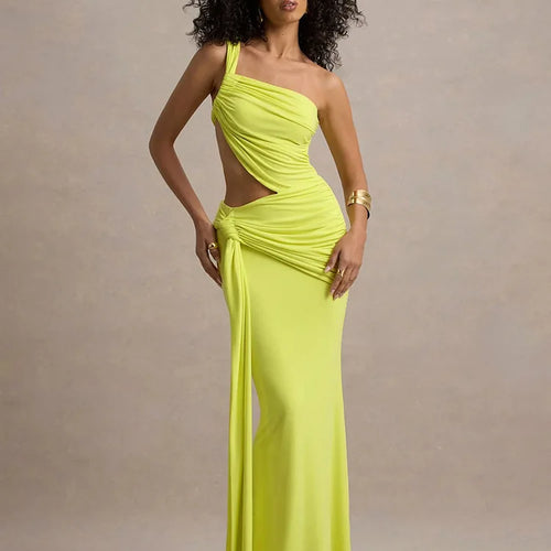 Load image into Gallery viewer, Irregular Ruched Sexy Maxi Dress For Women Gown Hollow Out One Shoulder Sleevelessdraped Bodycon Club Party Long Dress
