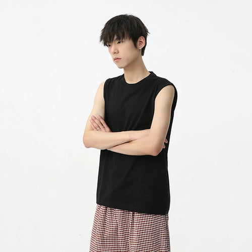 Load image into Gallery viewer, Men&#39;s Sleeveless Vest Sports Shoulder Round Neck Contrasted Design Korean Style Solid Color Casual Male Tank Top 9C5717
