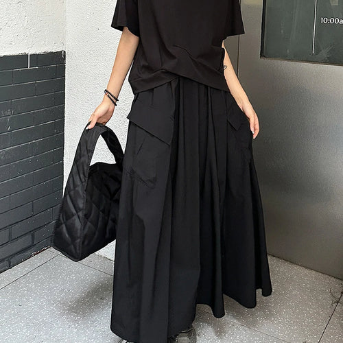 Load image into Gallery viewer, High Elastic Waist Black Pocket Casual Long A-line Half-body Skirt Women Fashion Tide New Spring Autumn 2025 1DJ1341
