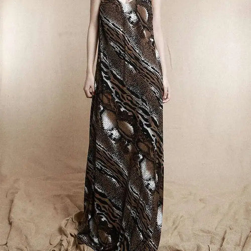 Load image into Gallery viewer, Women Coffee Leopard Printed Long Spaghetti Strap Dress New Square Collar Sleeveless Fashion Spring Autumn 2025 1DH8446
