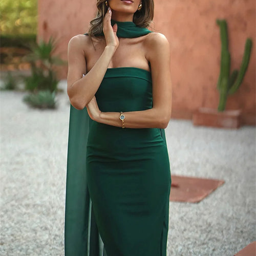 Load image into Gallery viewer, Scarf Collar Strapless Sexy Maxi Dress Women Gown Off-shoulder Sleeveless Backless Bodycon Club Party Long Dress 2025
