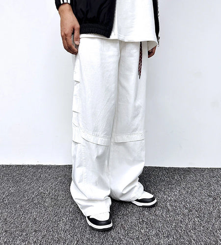 Men's Cargo Pants Star Hanging Decoration Loose Straight Wide Leg Casual Multi Pockets Design Male Trousers Summer 9W1860