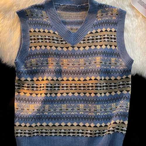 Load image into Gallery viewer, Y2k Aesthetic Vintage Streetwear Pull Femme All Match Casual Korean Fashion Knitted Vest Japanese V Neck Sleeveless Sueter Mujer
