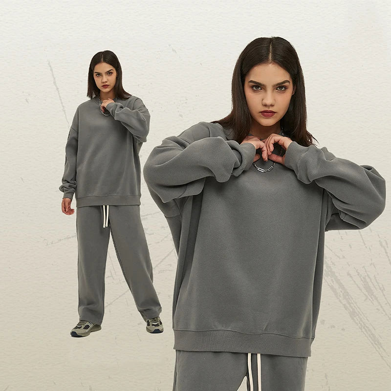 Male Sweatshirt Sweatpants Two-piece Set Pullover Round Collar Long Sleeve Top Straight Pants Spring Fashion Tide 9W128