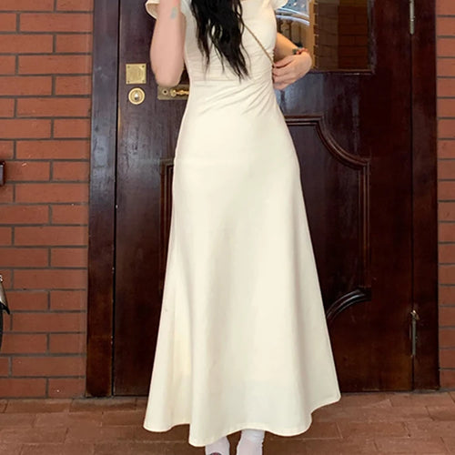 Load image into Gallery viewer, Milky White French Style Slim Waist Female Dresses Square Neck Short Sleeve Sweet Fashion Women Dress Vacation Party Club
