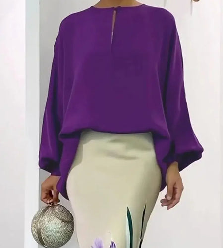 Fashion Purple O-Neck Blouse Tops For Women 2025 New Spring Summer Puff Sleeves Loose Casual Going Out Shirts